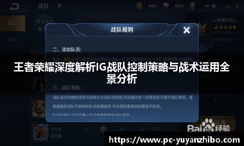 王者荣耀深度解析IG战队控制策略与战术运用全景分析